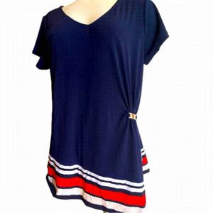 CLASSY Size Lady’s Large Cleo Dress Top, EUC, Navy/Red